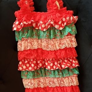 Red, green, and white ruffled romper